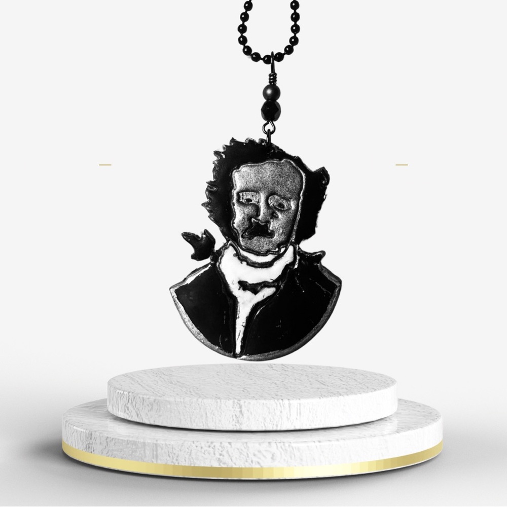 Handmade Edgar Allan Poe Polymer Clay Pendant Signed Artisan Piece